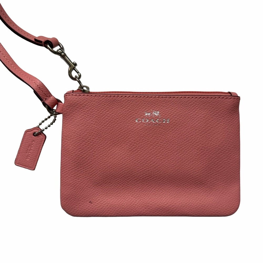 Coach Pebbled‎ Leather Zip Top Pouch Wristlet Pink Wallet F52850 - Picture 2 of 7